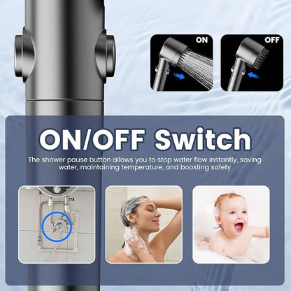 Filtered Shower Head with Handheld,High Pressure 5 Mode Shower with Filters | ON/OFF Switch Shower Filter Head for Hard Water, Remove Chlorine, Reduce Dry Itchy Skin,Holder & 60'' Hose Showerhead