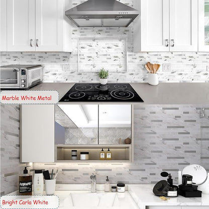 Yipscazo 2026 New Upgrade Peel and Stick Backsplash, Stick on Backsplash Tiles for Kitchen, Bathroom, Fireplace (10 Sheets, White Stone with Gold)