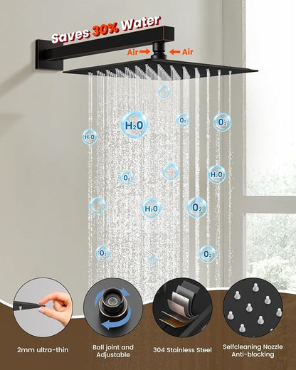 gotonovo Tub Shower Faucet Set with Valve 12'' Rain Head,Oil Rubbed Bronze | Waterfall Tub Spout Shower System,Bathtub Faucet Set,SUS304 Rain Head with Handheld,Brass Valve Trim Kit,All Metal,Wall Mount