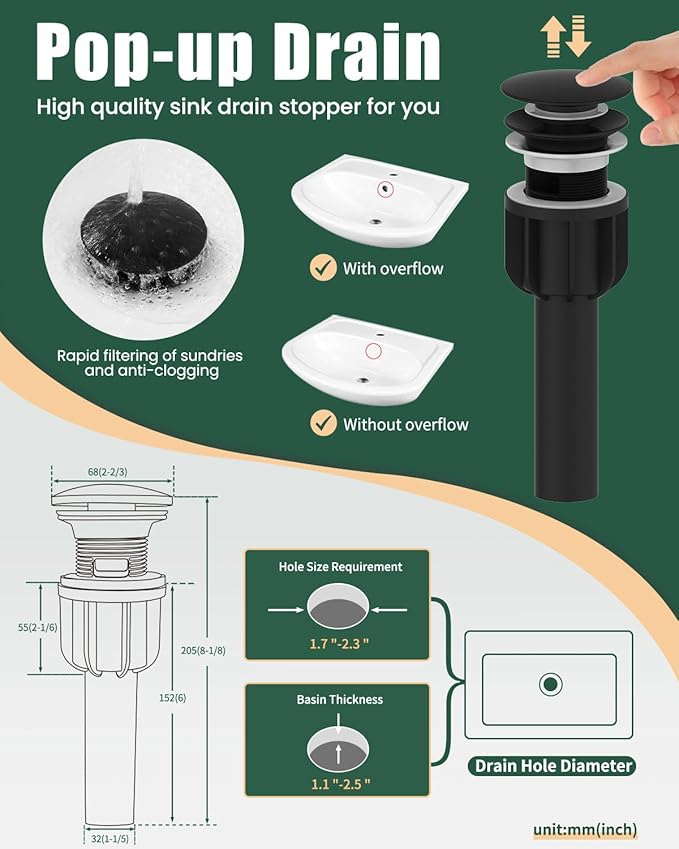 Black Bathroom Faucet Set, Single Handle Vanity Faucet for Bathroom Sink (1 Hole or 3 Holes), Stainless Steel Kitchen Faucet, Farmhouse Vanity Lavatory Faucets-2 Sets, Outdoor