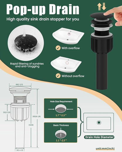 Black Bathroom Faucet Set, Single Handle Vanity Faucet for Bathroom Sink (1 Hole or 3 Holes), Stainless Steel Kitchen Faucet, Farmhouse Vanity Lavatory Faucets-2 Sets, Outdoor
