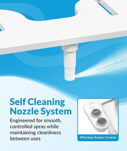 CLEAR REAR Bidet Attachment for Toilet Seat - Non-Electric with Self Cleaning Nozzle, Leak Proof Connectors, Adjustable Water Spray, Rear & Feminine Wash - Hygienic Bathroom Upgrades