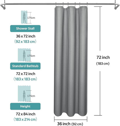 3 in 1 Shower Curtain Set, Waffle Shower Curtain and Liner Set with 6 Double Sided Shower Curtain Hooks, 258GSM Luxury Weighted Cloth Shower Curtain for Shower Stall, 36 W x 72 H, Grey