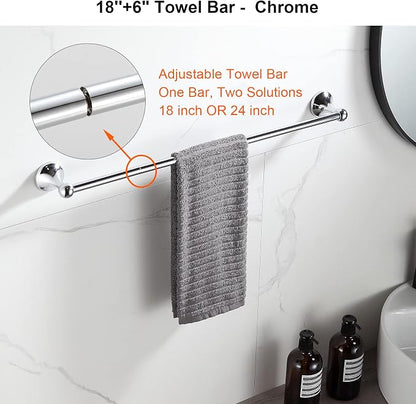 BGL Bathroom Hardware Set Chrome Adjustable Expandable Bath Towel Bars Bathroom Accessory Set Towel Racks 8-Pieces Wall Mount