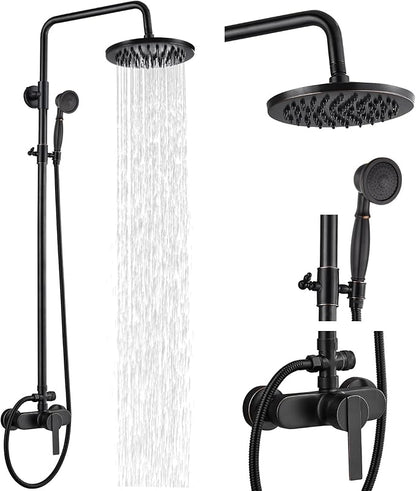 Airuida Exposed Shower System,8 Inch Rainfall Shower Head with Handheld Spray,Single Handle Wall Mount Shower Faucet Set,Solid Brass Dual Function Exposed Pipe Fixture for Bathroom,Oil Rubbed Bronze
