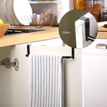 Patelai Over Cabinet Door Towel Bar, Metal Kitchen Rack,Black | Hang Inside or Outside Cabinet for Hand Towels, No Drill Install, Bathroom Organizer, Saves Counter Space, Fits Doors