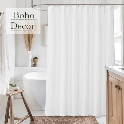 KGORGE Linen Sheer Shower Curtains White for Bathroom Bathtub Decor | Semi-Sheer Waterproof Fabric Lightweight Button Hole Half Privacy Quick Dry Drapes, Hooks Included, W72 x L96
