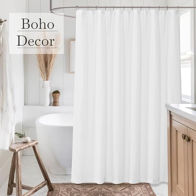 KGORGE Linen Sheer Shower Curtains White for Bathroom Bathtub Decor | Semi-Sheer Leaf Shape Waterproof Fabric Lightweight Button Hole Half Privacy Quick Dry Drapes, Hooks Included, W36 x L72