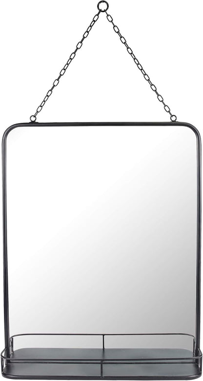 Stonebriar 21" x 16" Rectangle Black Metal Wall Mirror with Hanging Chain and Shelf, Decorative Industrial Decor for the Living Room, Bedroom, Bathroom, Hallway, and Entryway