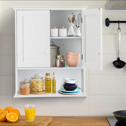 COSTWAY Wall Mounted Bathroom Cabinet, Over The Toilet Storage Cabinet w/Double Doors & Adjustable Shelf, Wood Hanging Medicine Cabinet for Living Room, Entryway, Kitchen (White) | Double Doors & Adjustable Shelf, Wood Hanging Medicine Cabinet for Livi...