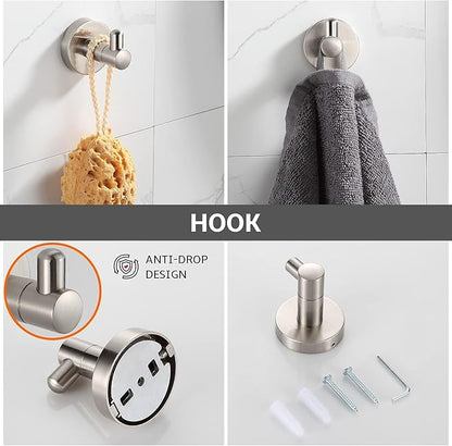 BGL Bathroom Accessory Set,4-Piece Brushed Nickel Towel Racks for Bathroom, 24 Inches Towel Bar, Towel Ring, Toilet Paper Holder & Robe Hook, Wall Mounted