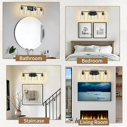 Bathroom Vanity Lights Over Mirror,Bathroom Light Fixture Wall Sconce Lighting for Bedroom,Living Room (Black, 4-Light)