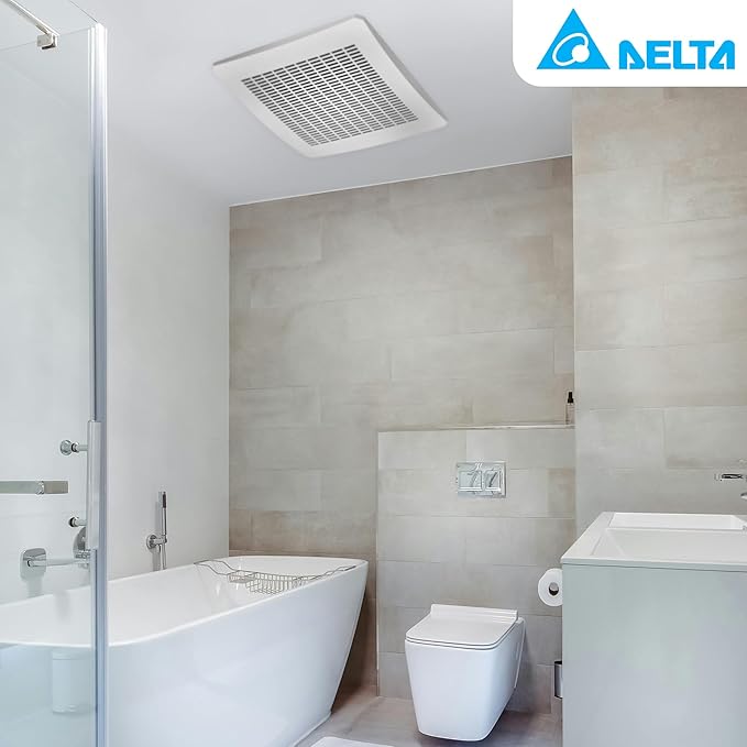 Delta Breez Signature Exhaust Ceiling Bath Fan 130 CFM Energy Efficient Quiet Operation Motor with Humidity Sensor and LED Indicator Light, White