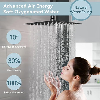 Shower Faucet Sets Matte Black Shower System,Bostingner Five Function Diverter Shower Faucets with 2 in 1 Handheld,10'' Ceiling Mount and 6’‘ Wall Mount Shower Head Rainfall Shower Set with Valve