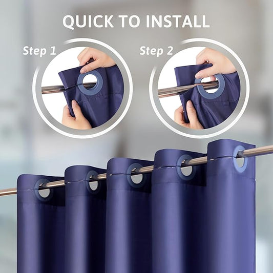 Furlinic Stall Size Shower Curtain No Hooks Needed,Half Size Polyester Fabric Bathroom Curtains with 6 Split Grommets,Hotel Quality,Waterproof & Machine Washable,Navy Blue,48x78 Inch.