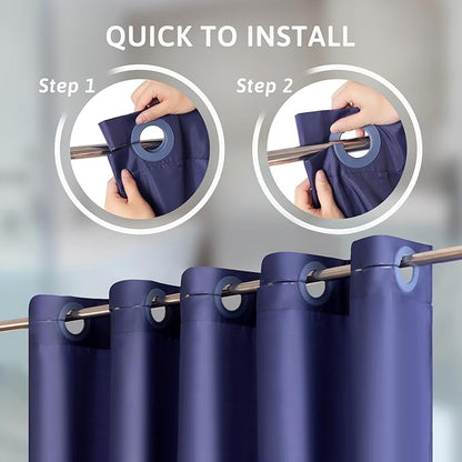 Furlinic No Hook Fabric Shower Curtain,Small Stall Shower Curtain Liner,Bathroom Curtains with 6 Plastic Split Grommets,Waterproof & Machine Washable,Navy Blue,Half Narrow 48x72 Inch.