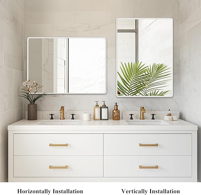 Fabuday Bathroom Mirror for Wall 30x22 Inch - White Metal Framed Over Sink Mirrors, White Vanity Mirror for Bedroom, Farmhouse Decor, Matte Finish, Horizontal or Vertical Hanging