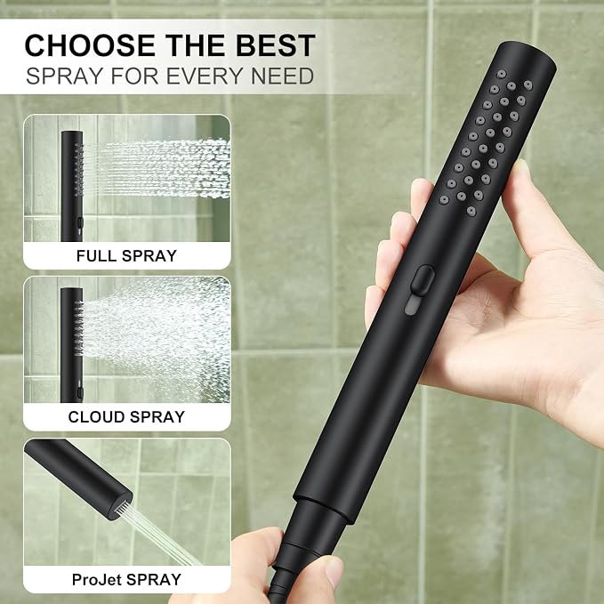 KENES Matte Black Square Rainfall Shower System Faucet Set with Handheld | Shower Faucet with 10-Inch Rain Shower Head, Square Shower System, Valve Included, Lead-Free cUPC & NSF Certified, Stainless