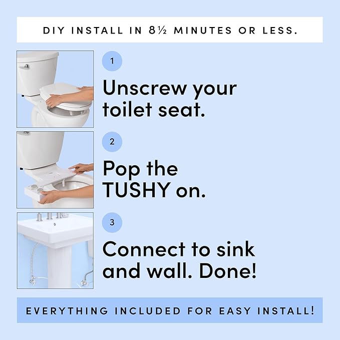 TUSHY Spa Warm Water Bidet Attachment for Toilet. Universal Fit, Easy Install (Requires Sink Access for Optional Temperature Control) Self Cleaning, Adjustable Pressure, Angle Control, Bamboo