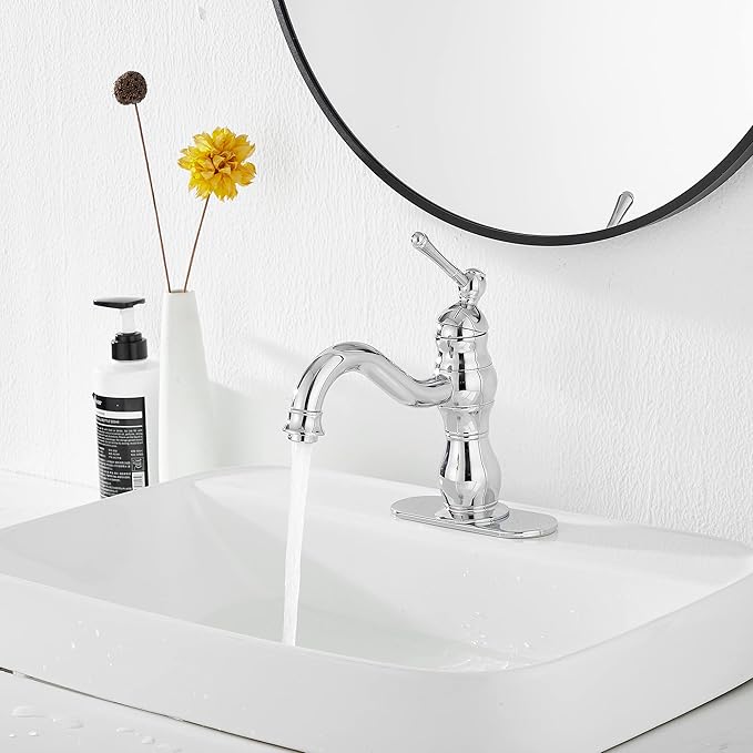 Chrome Bathroom Faucet GGStudy 360° Swivel Bathroom Vanity Faucet Single Handle One Hole Bathroom Sink Faucet Basin Matching Pop Up Drain with Overflow