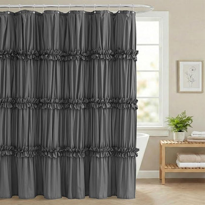 LIPA Boho Rustic Grey Ruffle Shower Curtain 72x72 Inches | Farmhouse Shower Curtains for Bathroom,Water‑Resistant Fabric Shower Curtain,Bohemian Bathroom Decor