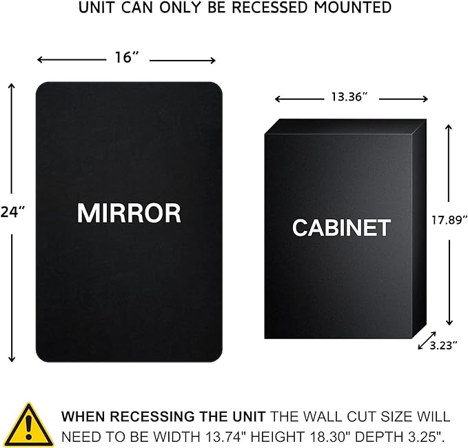 TEHOME Farmhouse Black Metal Framed Recessed Bathroom Medicine Cabinet with Beveled Mirror Rounded Rectangle Bathroom Medicine Cabinet 16x24 inch