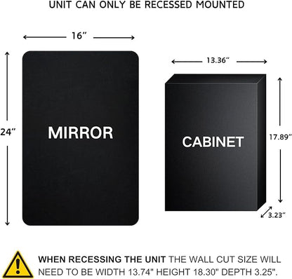 TEHOME Farmhouse Black Metal Framed Recessed Bathroom Medicine Cabinet with Beveled Mirror Rounded Rectangle Bathroom Medicine Cabinet 16x24 inch