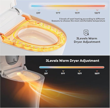 Smart Toilet with Bidet Built In, Bidet Toilet ADA Comfort Height Elongated One-Piece Toilet,Toilet With Bidet 3 Multi-Functional Cleaning Modes Night Light Heated Seat S20