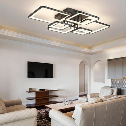 Modern LED Ceiling Light Fixture Black Kitchen Lighting Fixtures Ceiling for Bedroom 31.5" Dimmable 6 Ring Square Ceiling Light for Kitchen with Remote Control for Living Room,Dining Room