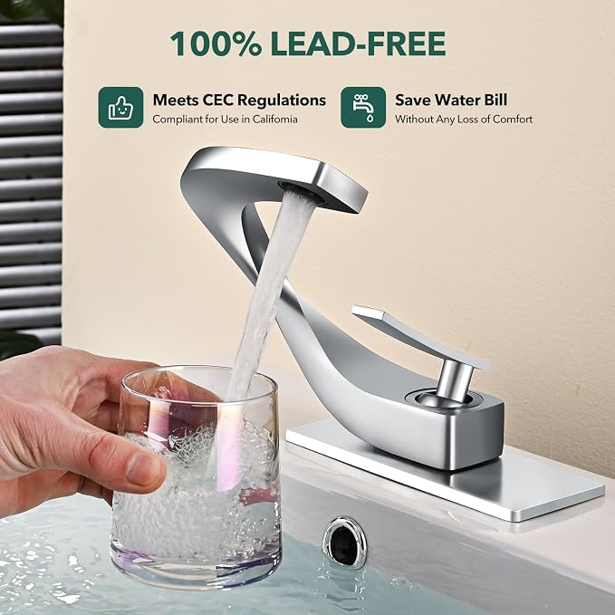 Single Hole Bathroom Sink Faucets,Brass Vainty Faucet Chrome Finish | Lead-Free, Single Handle Faucet for Sink, Vanity, RV, Lavatory, Suitable for 1 or 3 Holes Faucet