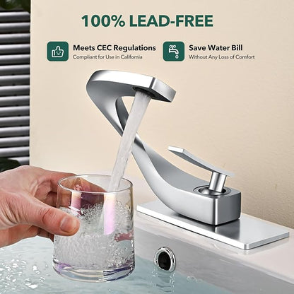 Single Hole Bathroom Sink Faucets,Brass Vainty Faucet Chrome Finish | Lead-Free, Single Handle Faucet for Sink, Vanity, RV, Lavatory, Suitable for 1 or 3 Holes Faucet