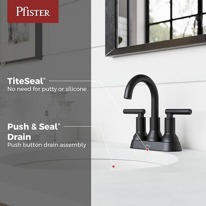 Pfister Capistrano Bathroom Sink Faucet, 4-Inch Centerset, 2-Handle, 3-Hole, NSF Certified, Spot Defense Matte Black Finish, LF048CSOSDB