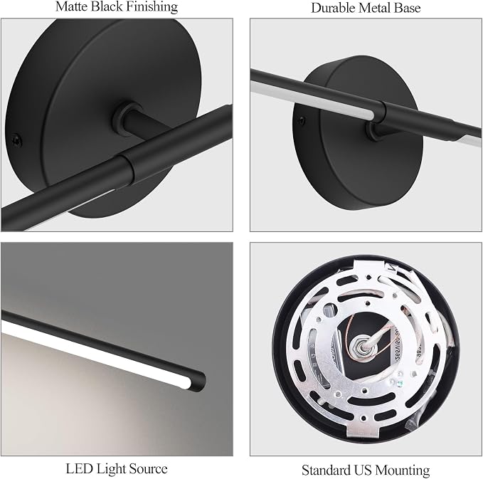 Modern Bathroom Vanity Light 40Inch,30W Matte Black Led Bathroom Light Fixture Over Mirror 360° Rotatable 5000K