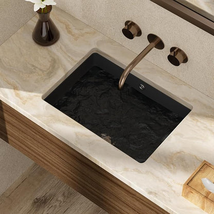 21x15 Inch White Rectangle Undermount Bathroom Sink | Interior Bowl Size 18"W x 12"D, Ceramic, Curved Bottom, Easy to Clean, with Overflow, Ideal for Bathroom, Lavatory, Vanity