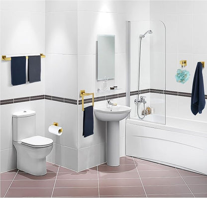 5 Pieces Bathroom Hardware Accessories Set Brushed Gold, 24Inch Bathroom Towel Rack Set SUS304 Stainless Steel, Square Bath Towel bar Set Wall Mounted, Heavy Duty