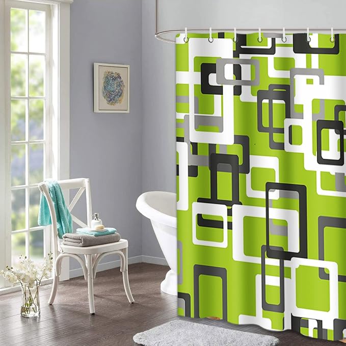 Shower Curtain, for Bathroom Decor 72 x 72 Inch, Modern Lime Green | Black Gray White Waterproof Polyester Fabric Shower Curtains Set with Hooks