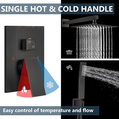 Aolemi Shower Faucet Set Rain Shower System with Handheld Spray Bathroom Shower Combo Rough-in Valve and Shower Trim Kit Included Oil Rubbed Bronze 10 Inch Wall Mount Shower Head