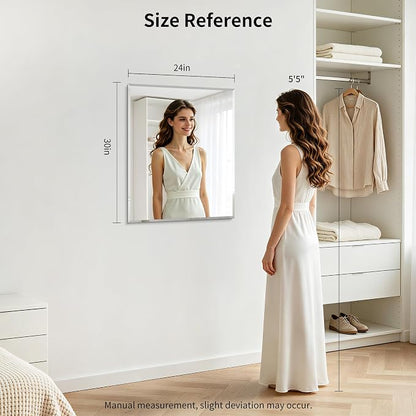 CILIBER Beveled Mirror, 24x30 Frameless Beveled Bathroom Mirrors for Wall, 3mm Tempered Glass Rectangle Vanity Mirror with Beveled Edge, Crystal-Clear, Hangs Horizontally or Vertically