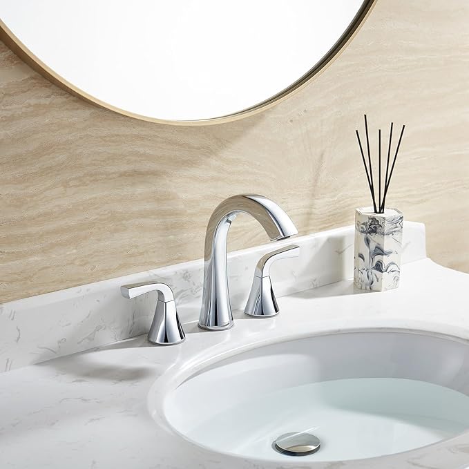 Bathroom Faucet for Sink 3 Hole, Chrome 8 Inch Widespread Bathroom Sink Faucets with Pop-up Drain and Supply Lines, Lavatory Vanity Faucets, TAF826-CP