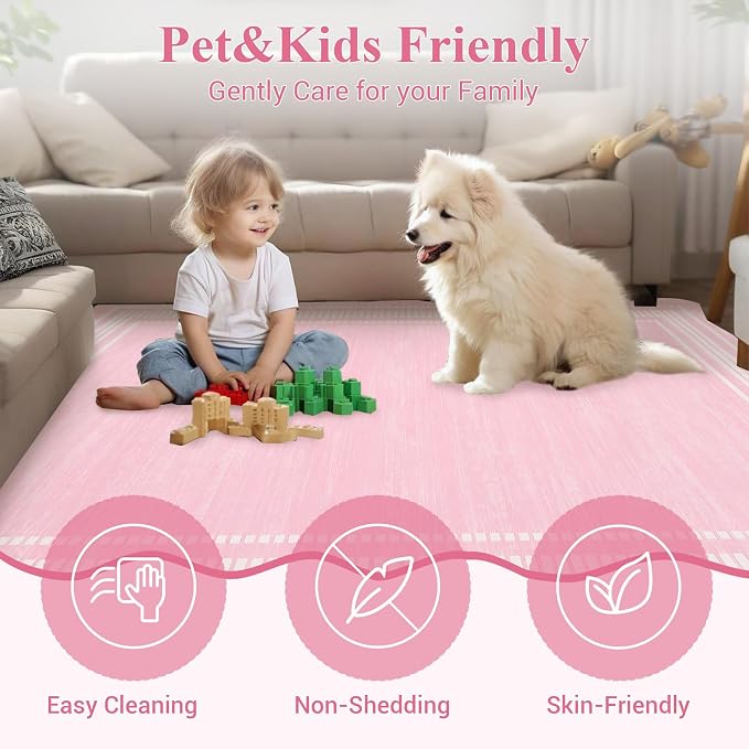 Garvee Modern Scalloped Rug 9x12 Washable Rugs Pink Girls Rugs | Girls Rug for Bedroom, Non-Slip Soft Carpet for Bedroom, Scalloped Low-Pile Print Accent Rug for Dining Room Home Office