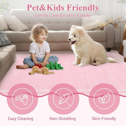 Garvee Modern Scalloped Rug 9x12 Washable Rugs Pink Girls Rugs | Girls Rug for Bedroom, Non-Slip Soft Carpet for Bedroom, Scalloped Low-Pile Print Accent Rug for Dining Room Home Office