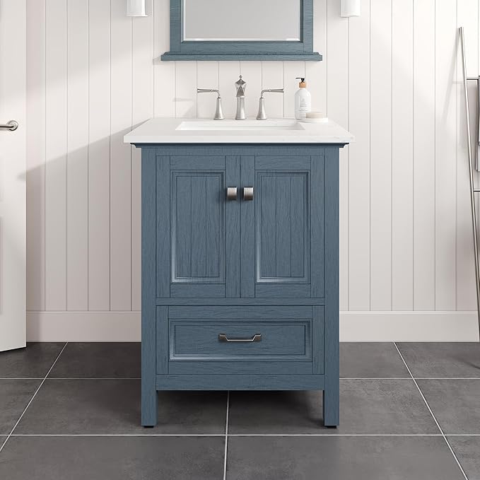 Eviva Britney 24 in. Ash Blue Single Sink Bath Vanity with Carrara Quartz Top and Undermount Porcelain Sink