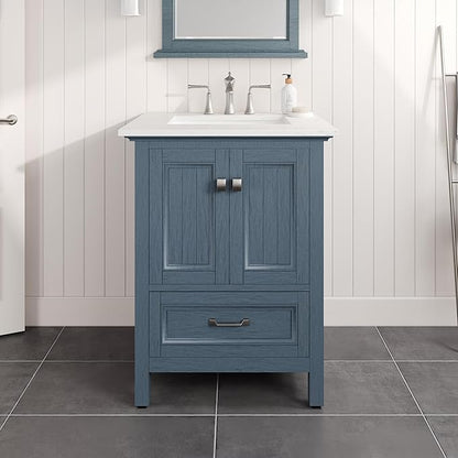Eviva Britney 24 in. Ash Blue Single Sink Bath Vanity with Carrara Quartz Top and Undermount Porcelain Sink