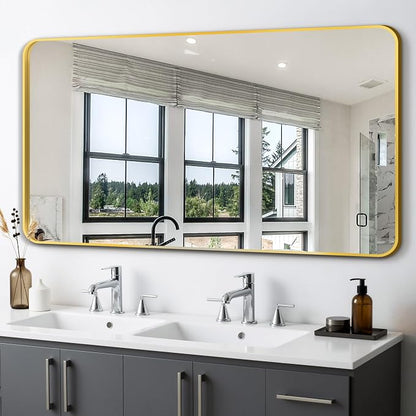 Bathroom Vanity Mirror, Gold Framed Mirror for Over Sink, 50x30 | HD glass, distortion-free for makeup and grooming, Sturdy frame, all mounting hardware, hangs horizontal or vertical