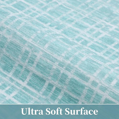 Washable Rug 9x12 Area Rug for Living Room Modern Bedroom Rug Grid Green Plaid Large Area Rug Non Slip Throw Rugs Soft Low Pile Stain Resistant Carpet for Dining Room 9'x12' Mint Green