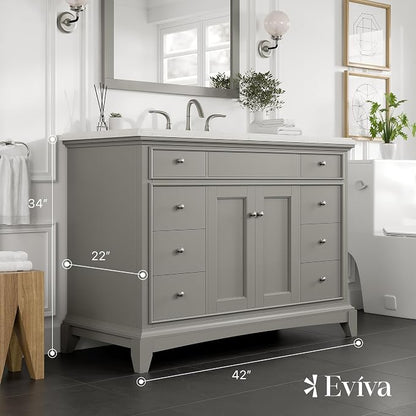 Elite Stamford 42 in. Gray Single Sink Bath Vanity with Carrara Quartz Top and Porcelain Sink
