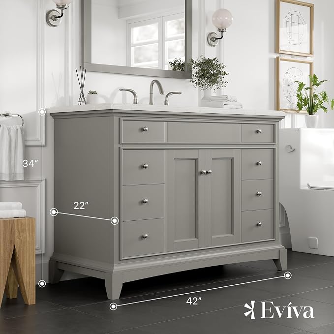 Elite Stamford 42 in. Gray Single Sink Bath Vanity with Carrara Quartz Top and Porcelain Sink