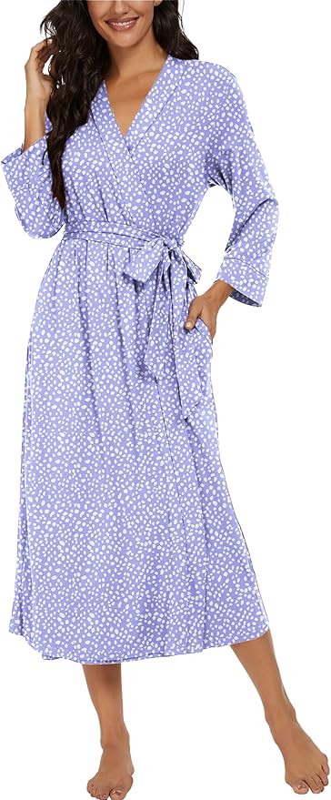 VINTATRE Women Kimono Robes Long Knit Bathrobe Lightweight Soft Knit Sleepwear V-neck Casual Ladies Loungewear
