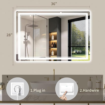 28"x36" LED Bathroom Mirror with Lights, Backlit + Front Lit, Anti-Fog, Lighted Bathroom Mirror for Wall, HD Shatterproof Tempered Glass, Dimmable, Memory Function (Horizontal/Vertical)