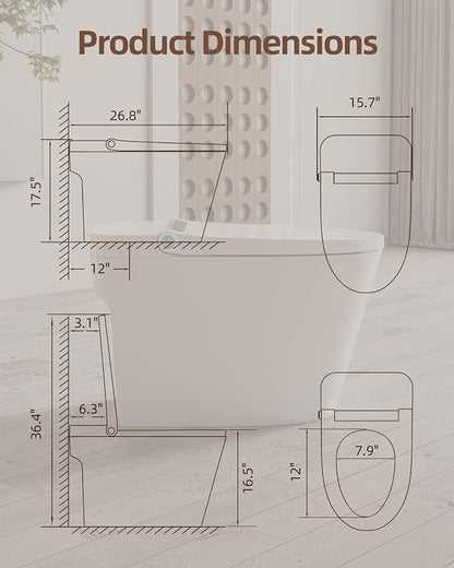 Smart Toilet Lite without Bidet, One Piece Elongated Modern Toilet with Heated Seat, Pump-Assisted Auto Flush, Foot Sensor Operation, Night Light, Built-in Water Tank, Blackout Flush